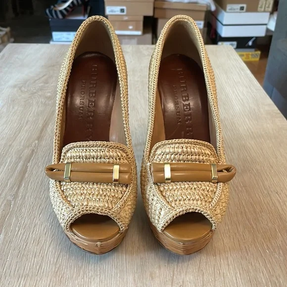 ☀️LAST CHANCE☀️Burberry Porsum Woven Raffia Heels - 38 - Picture 2 of 11